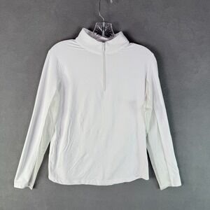 IBKUL Womens 1/4 Zip Top Golf Tennis Shirt M White Long Sleeve UPF50 Vented HOLE